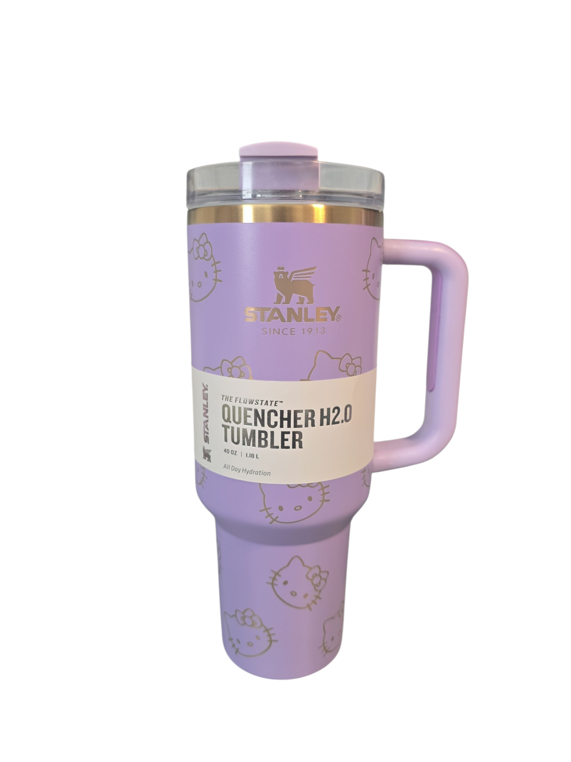 kitty tumber cup 40oz quencher with decals and laser engraved decoration with straw