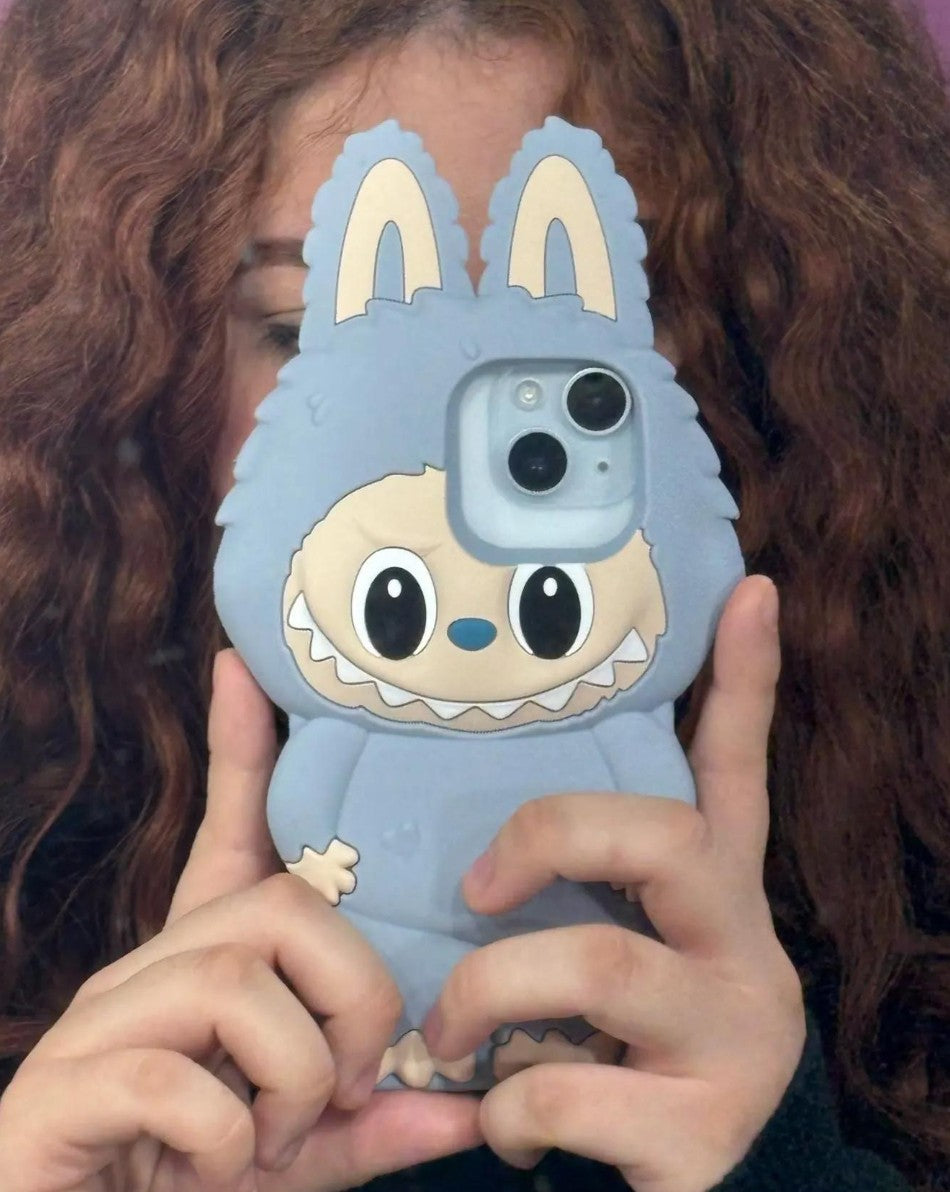 For iPhone 11 12 13 14 15 Pro Max Cartoon 3D Labubu Rubber Soft Phone Case Cover