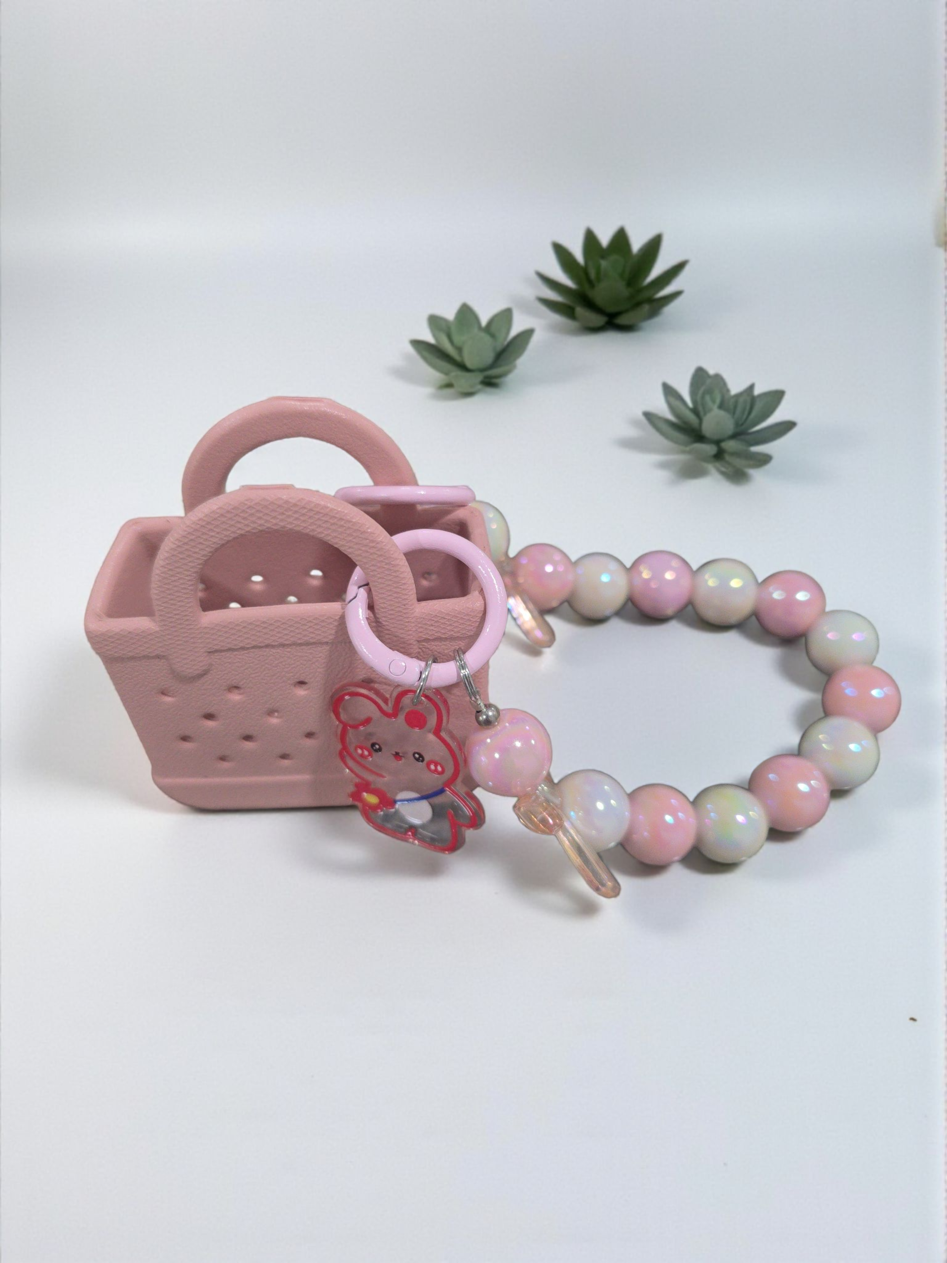 Beaded charm keychain with a cartoon animal decoration little bag