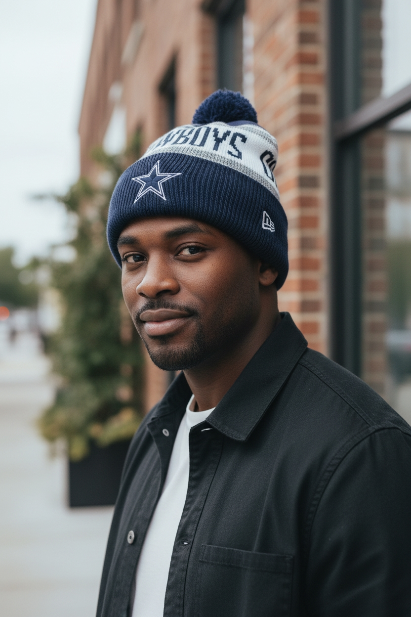 Dallas Cowboys Primary Logo Stripe Pom Beanie