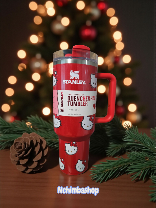 kitty tumber cup 40oz quencher with decals and laser engraved decoration with straw