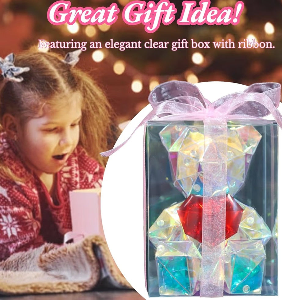 LED Light Up Bear Holographic Iridescent Lights Gift Low Poly Heart Bear Decoration Lights Led Lights Colorful Holiday Lighting Decorations USB Plug with QR Phone Control.(6x5x4.5)