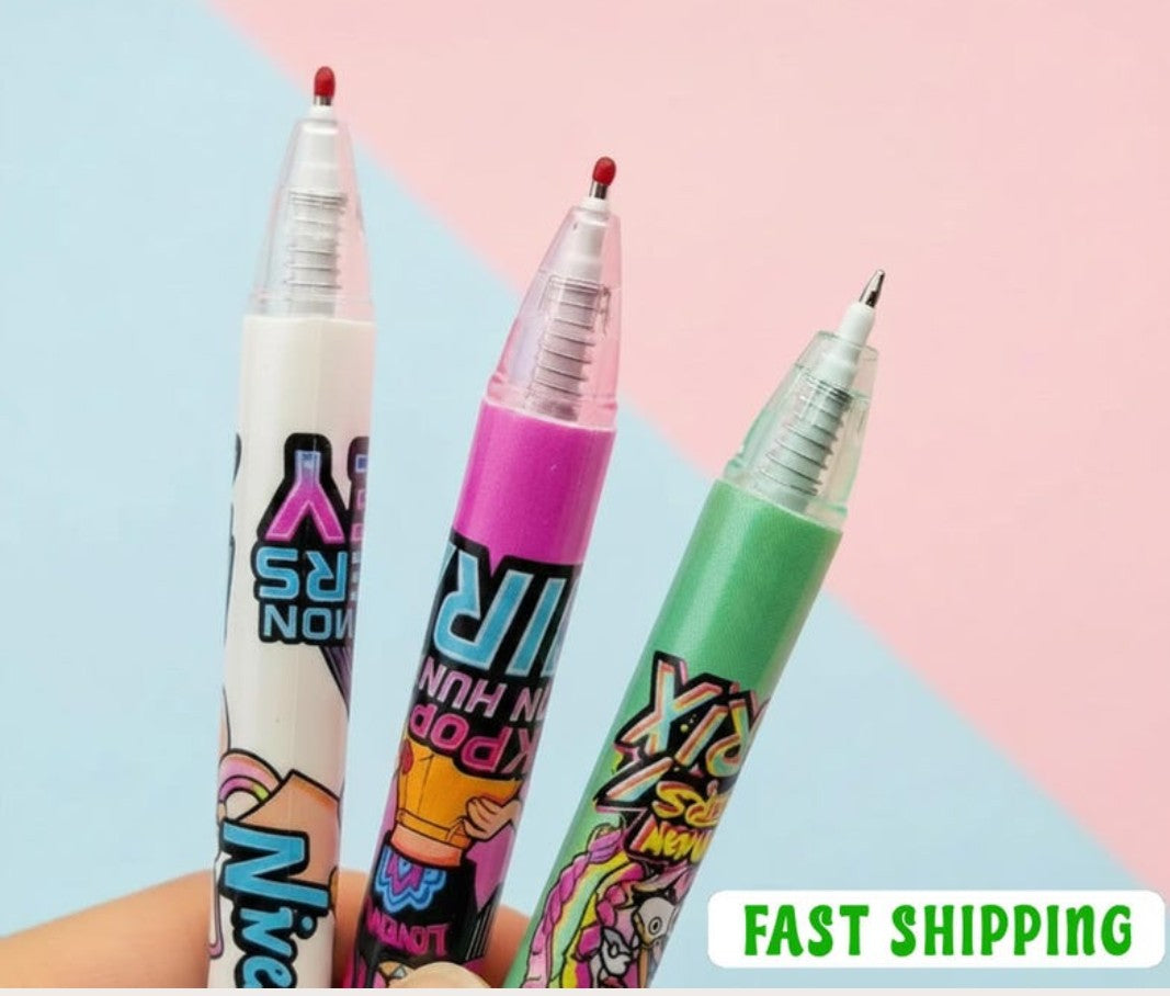 KPop Demon Hunters Boy Girl Pen Set, Cute Anime Stationery, Student Gel Pen Writing Gift, Black Ink School Supply, 0.5mm