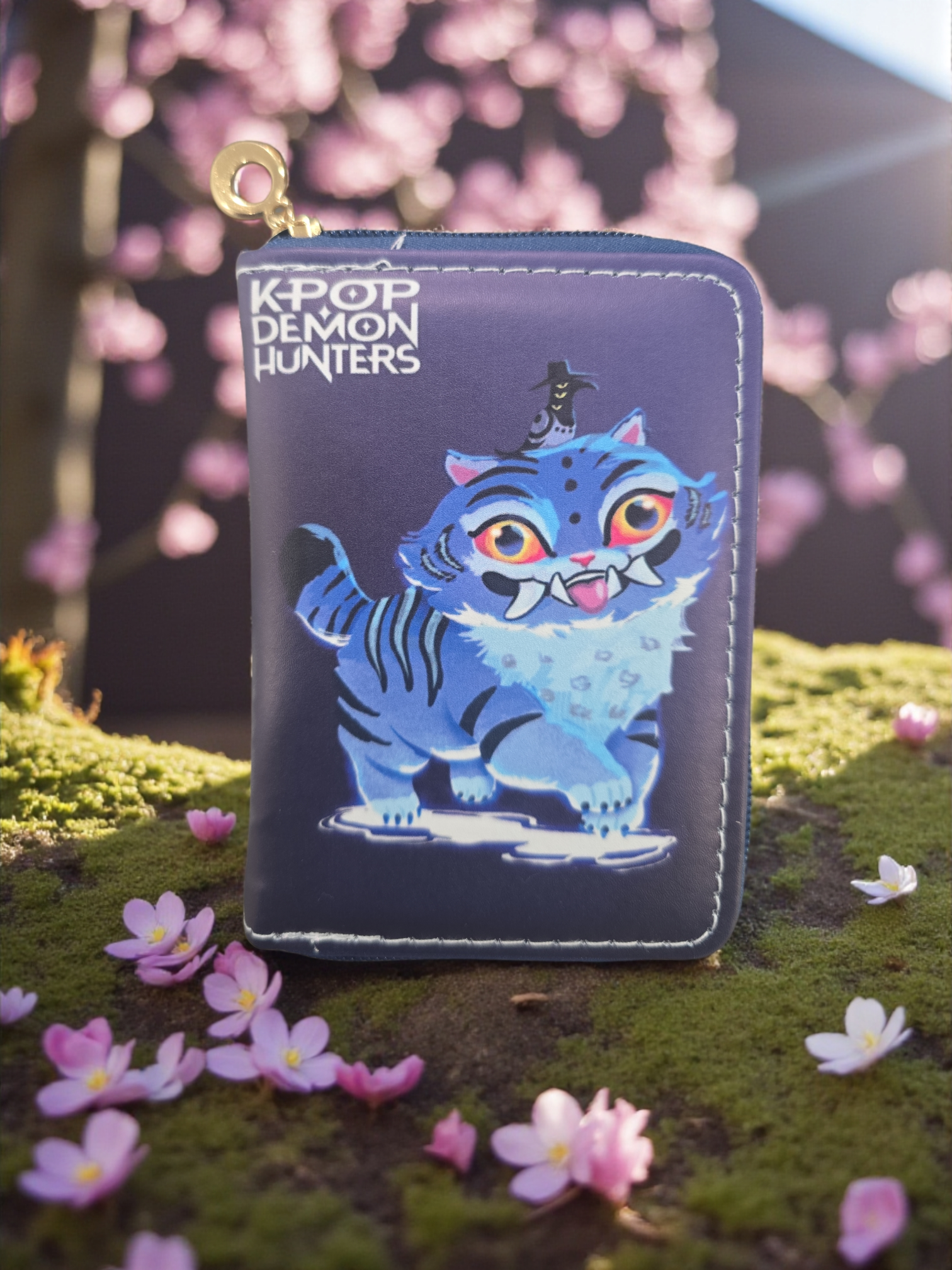 Huntrix" K-pop demon hunter girl group themed wallet featuring the characters Rumi, Mira, and Zoey.