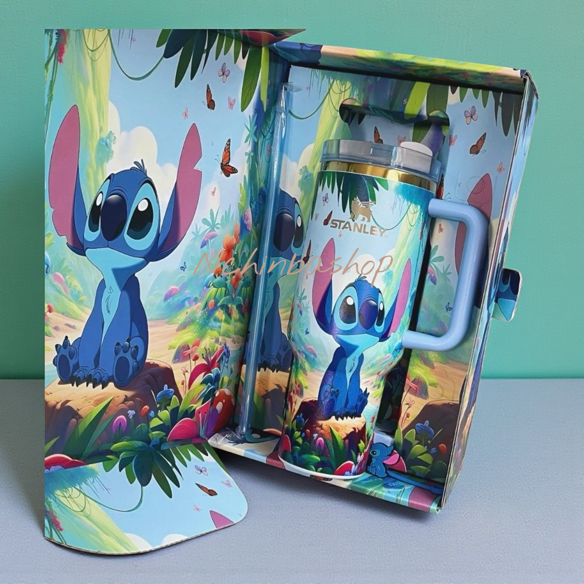 Stitch & Lilo Stanley Tumbler -40oz Custom Cup, Double-Wall, Leakproof Lid, Summer Water Bottle, Cute Gift. Quencher 40oz free stitch straw topper included elegant box.