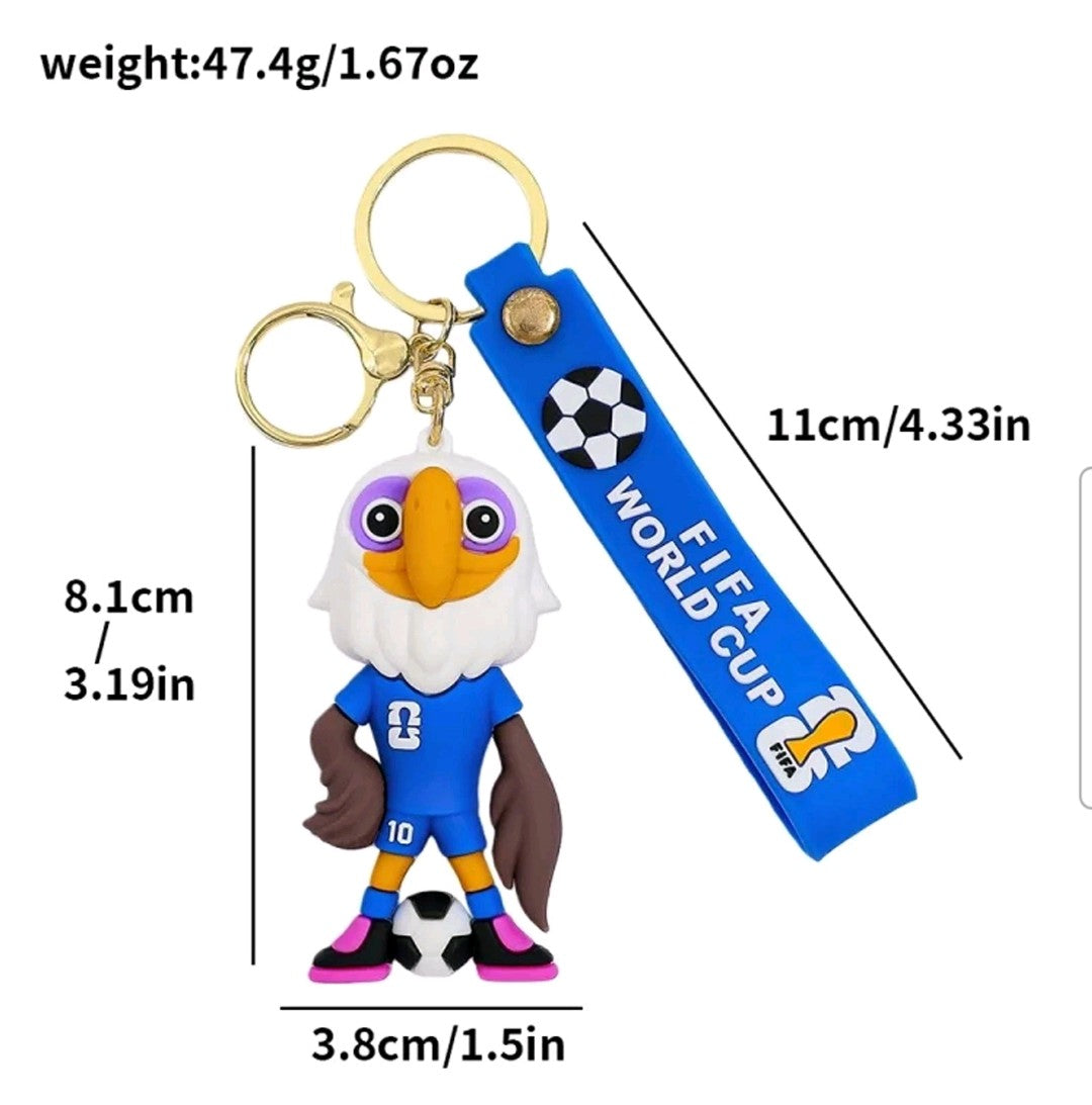 FIFA World Cup 2026 mascot keychain features a cartoon jaguar, commonly identified as Zayu, the mascot representing Mexico.