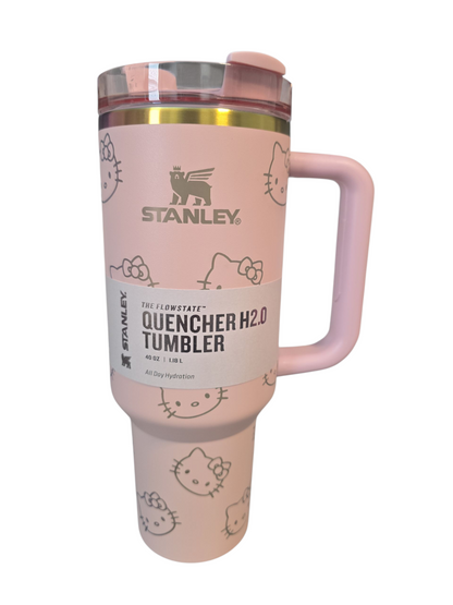 kitty tumber cup 40oz quencher with decals and laser engraved decoration with straw