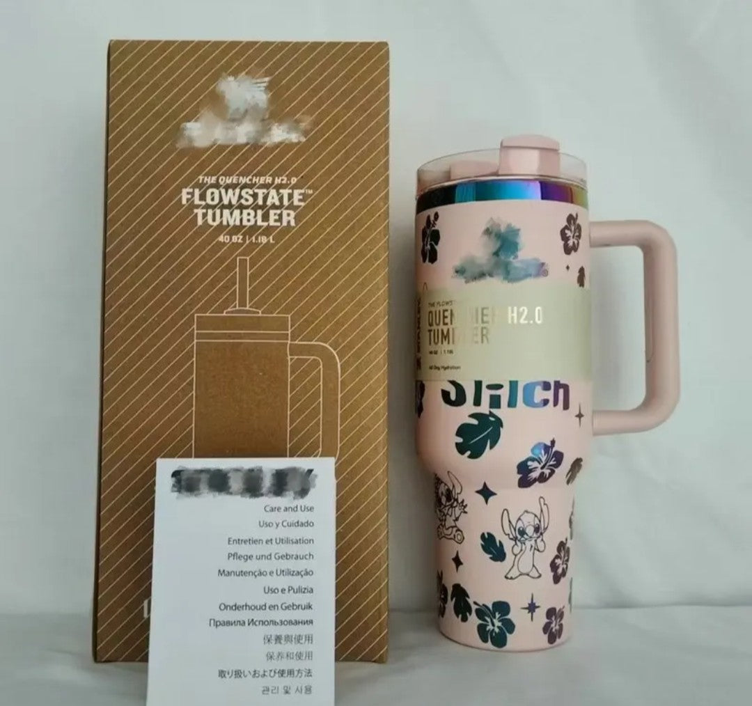 Stitch Tumbler -40oz Custom laser engraved Cup, Double-Wall, Leakproof Lid, Summer Water Bottle, Cute Gift.