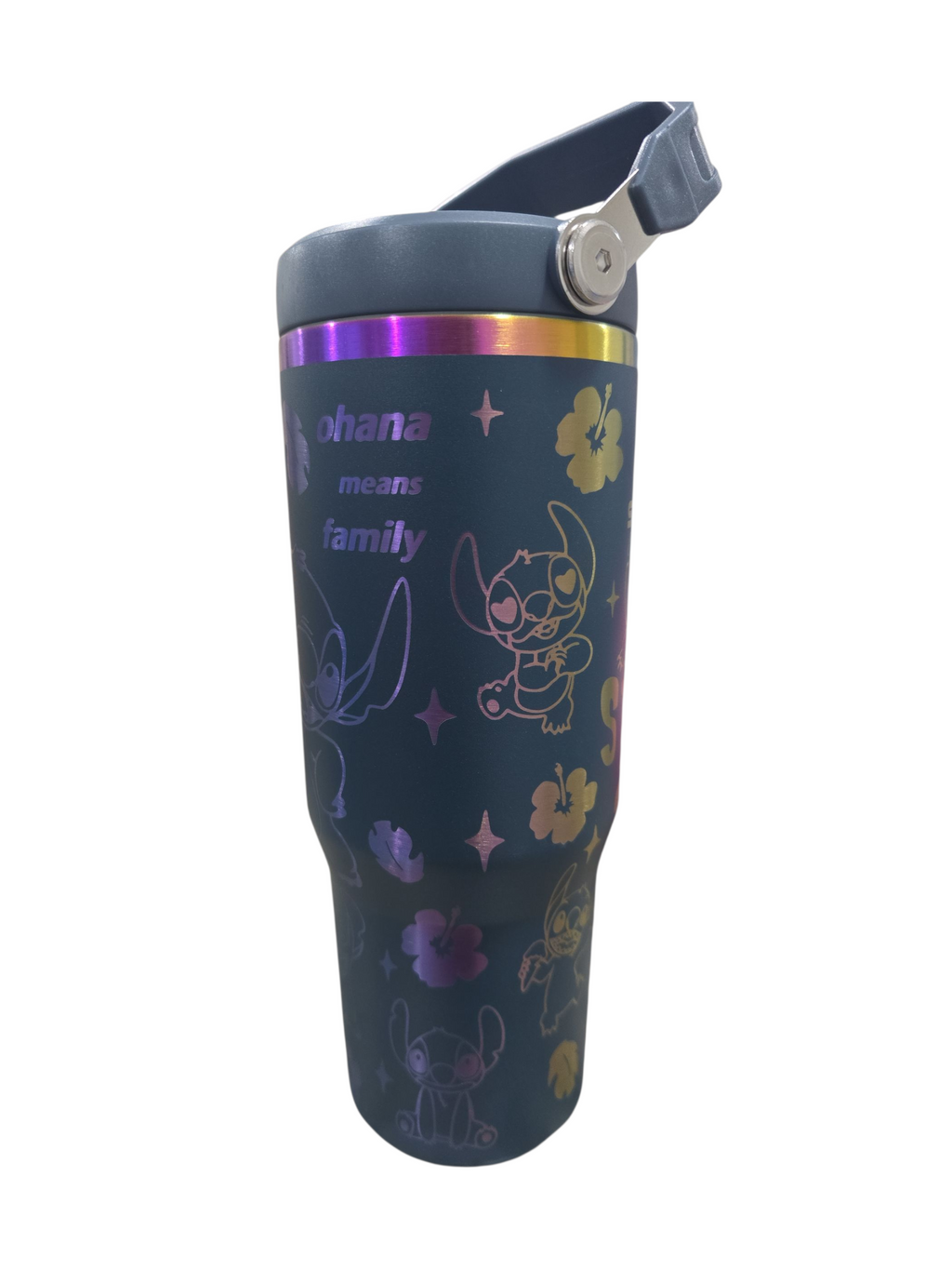 Stitch laser engraved tumbler cup water 30oz with stuff basket gift