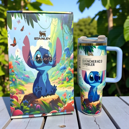 Stitch & Lilo Stanley Tumbler -40oz Custom Cup, Double-Wall, Leakproof Lid, Summer Water Bottle, Cute Gift. Quencher 40oz free stitch straw topper included elegant box.