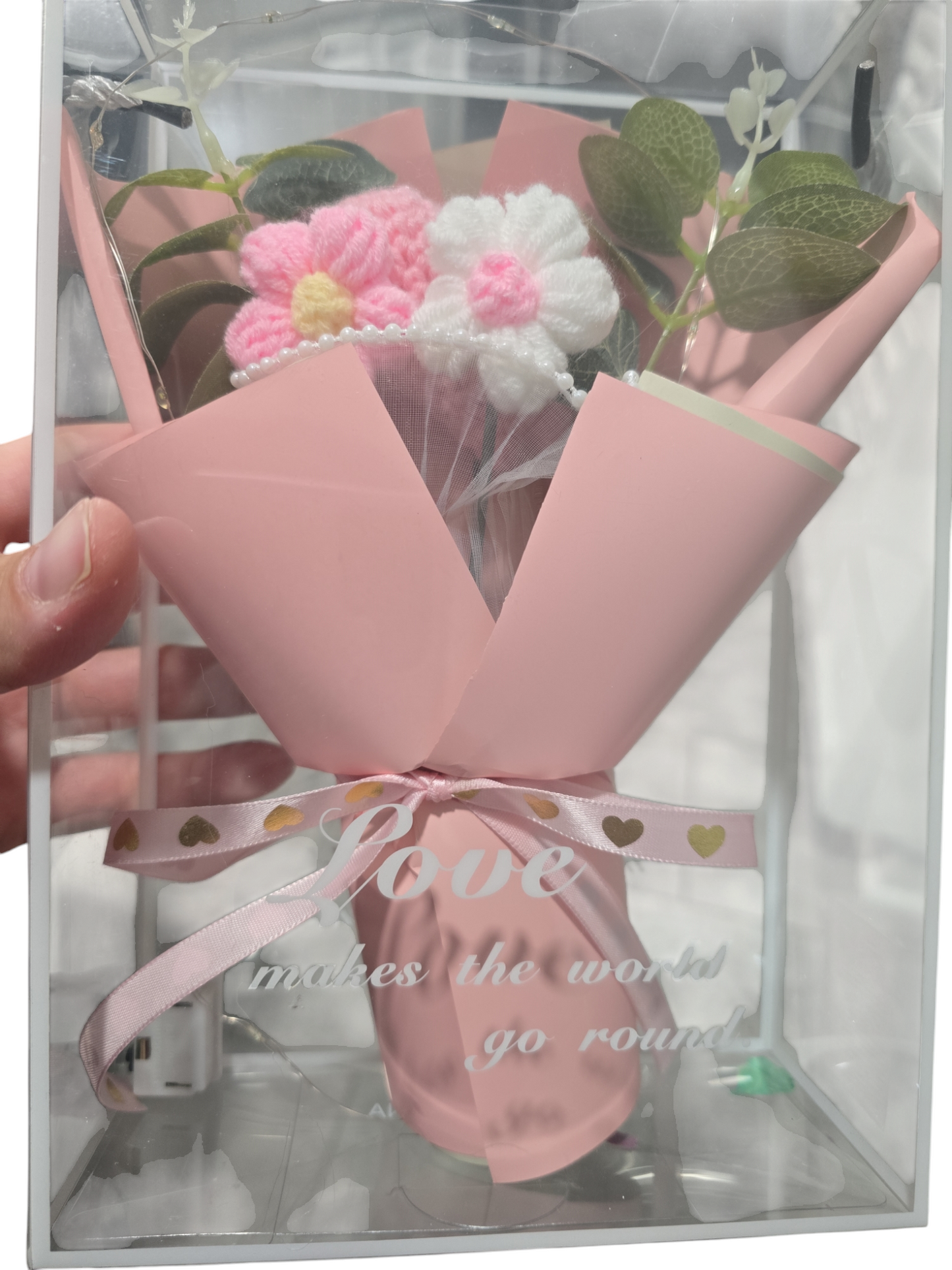 Gift box crochet roses bouquet led light gift in clear box