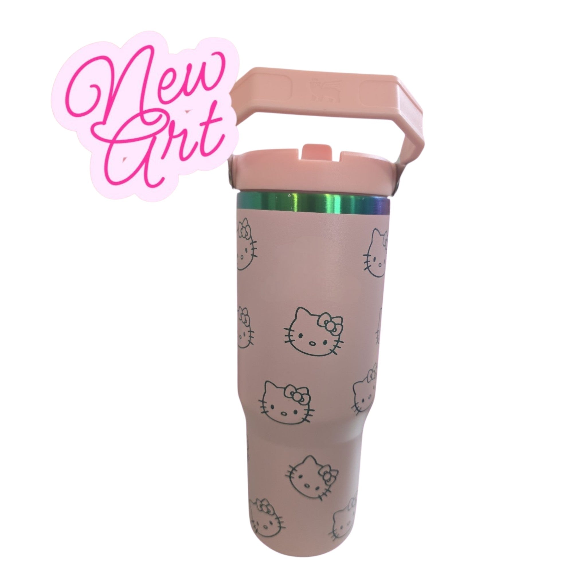 Hello kitty kawaii style laser engraved tumbler cup water 30oz with handle easy carrier.