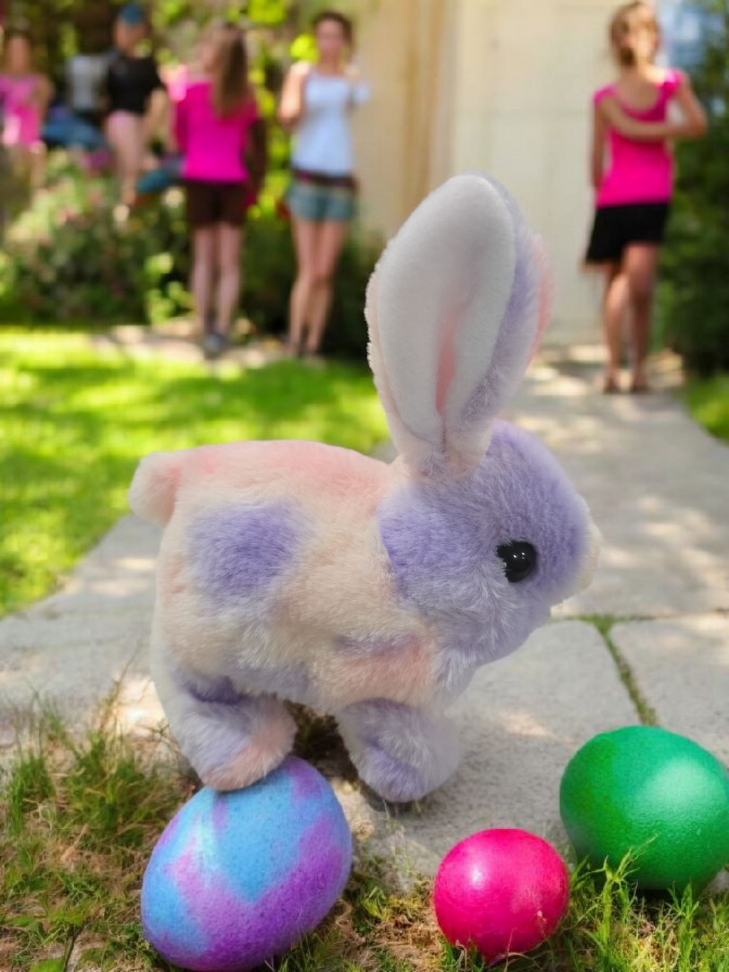 Easter plush rabbit electronic walker simulate a real pet, cute for kids, fun, gift operated with battery.