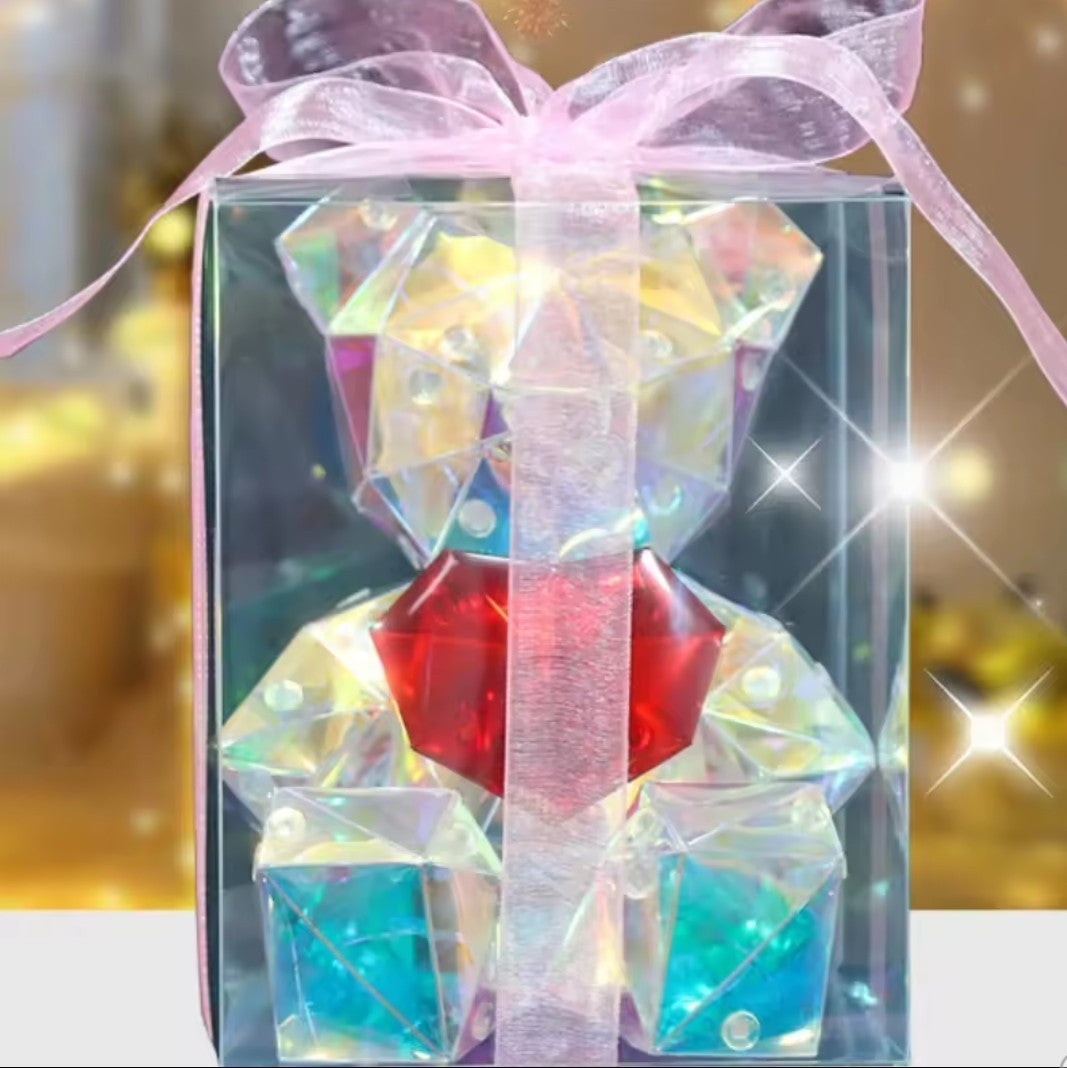 LED Light Up Bear Holographic Iridescent Lights Gift Low Poly Heart Bear Decoration Lights Led Lights Colorful Holiday Lighting Decorations USB Plug with QR Phone Control.(6x5x4.5)