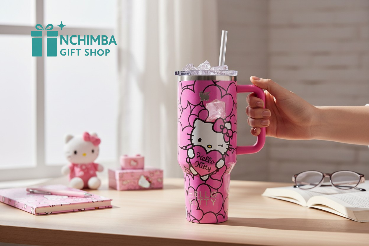Hello kitty custom tumbler hearts edition cup 40oz quencher with decals decoration with straw, straw topper, elegant box and bag