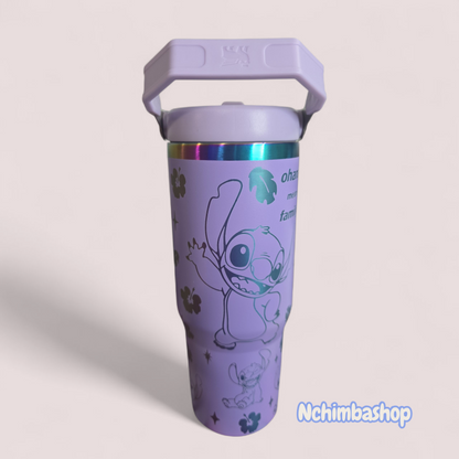 Stitch laser engraved tumbler cup water 30oz