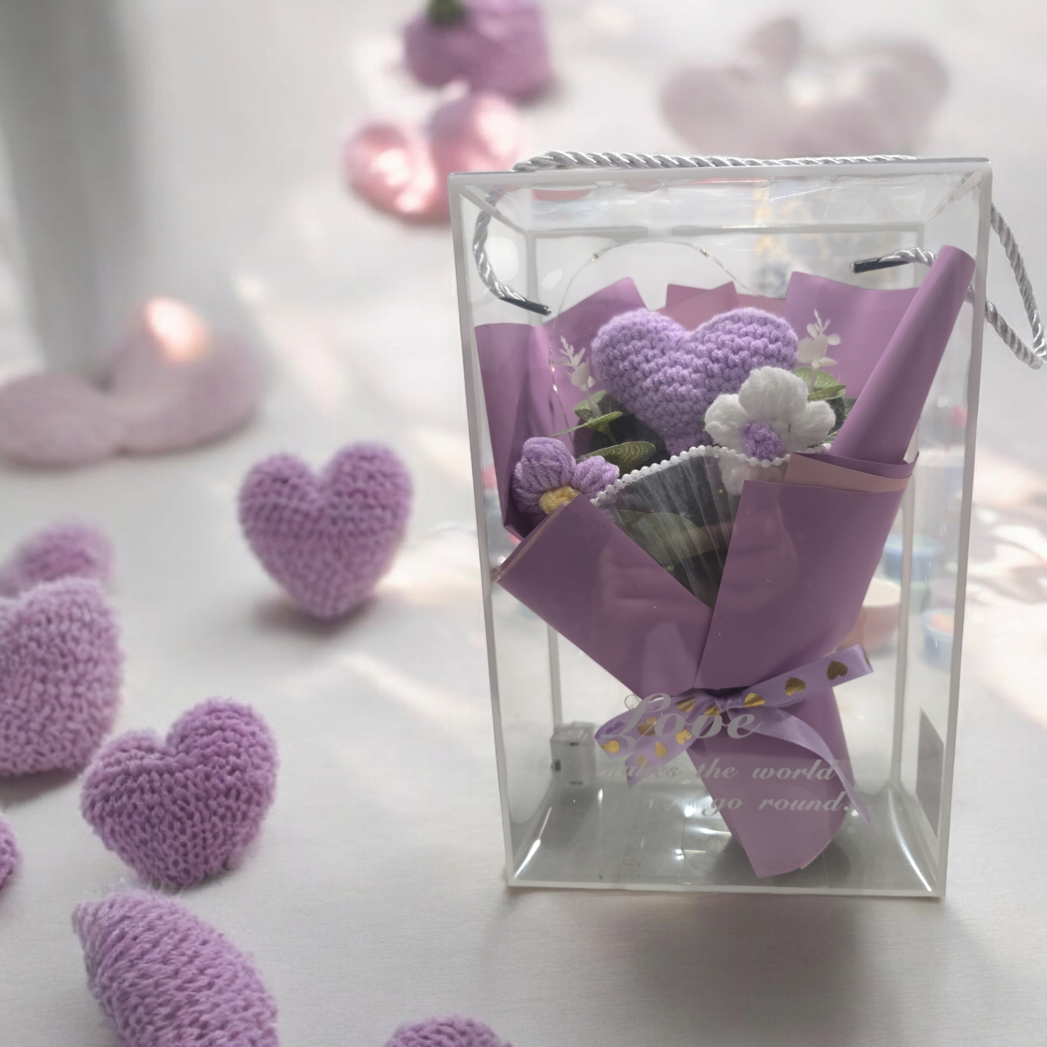 Gift box crochet roses bouquet led light gift in clear box