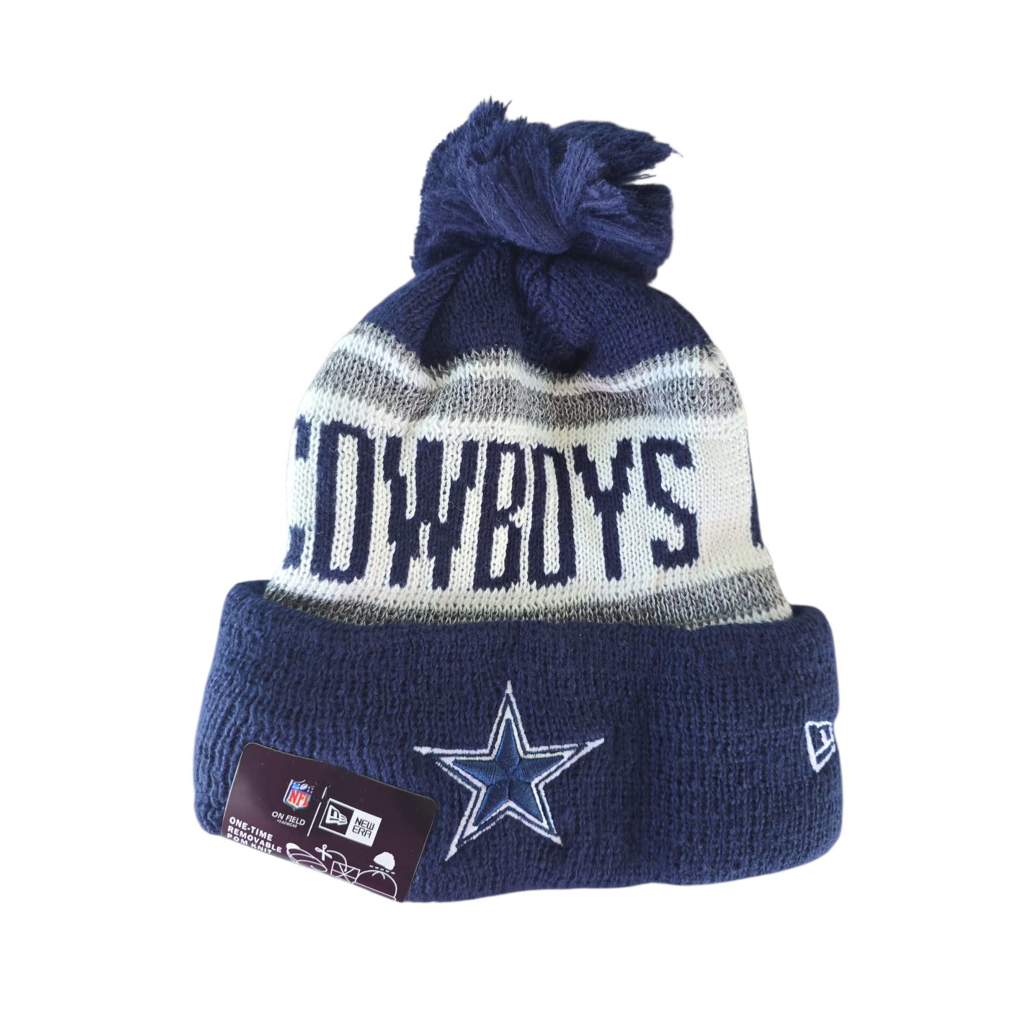 Dallas Cowboys Primary Logo Stripe Pom Beanie