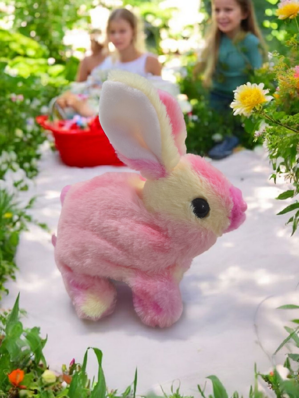 Easter plush rabbit electronic walker simulate a real pet, cute for kids, fun, gift operated with battery.