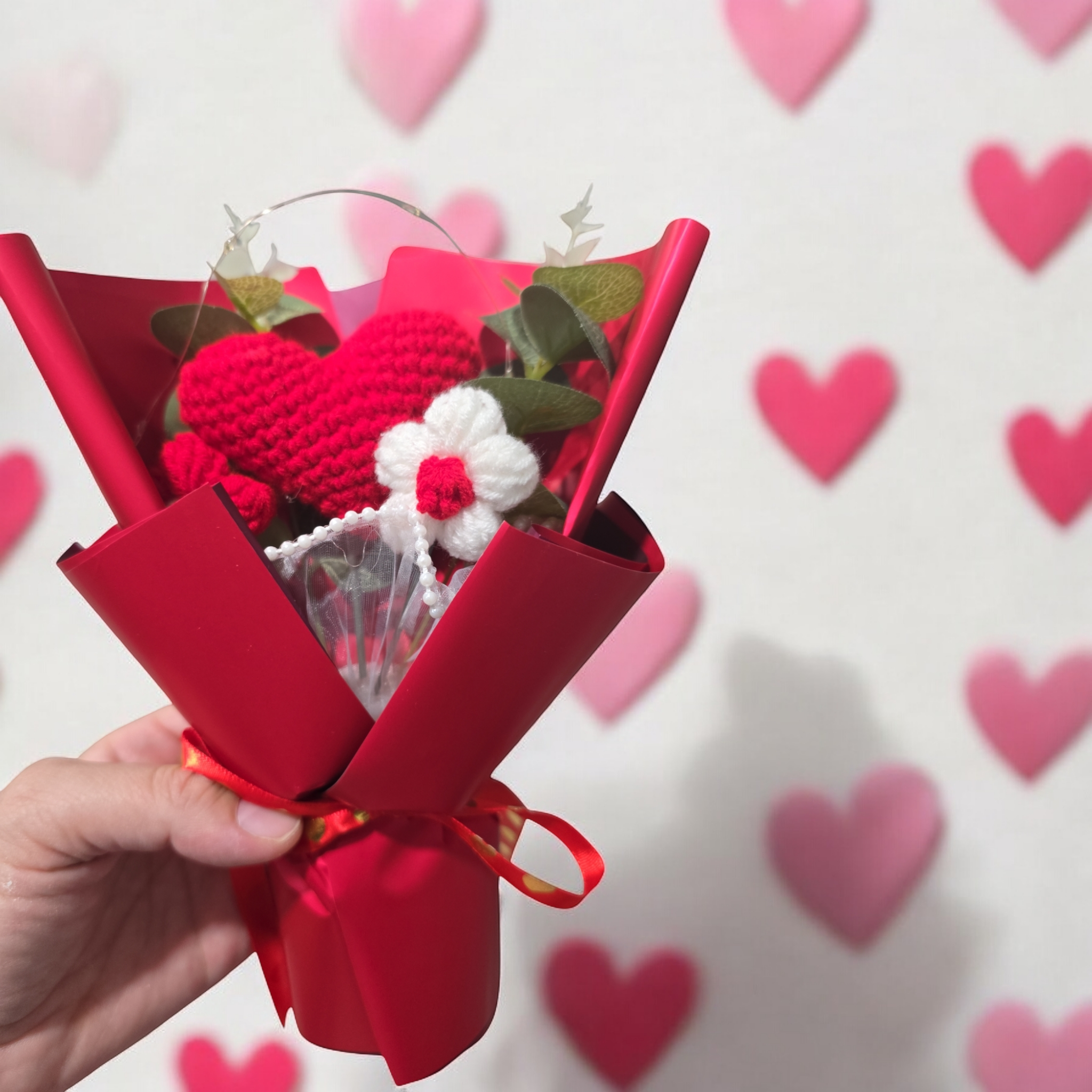 Gift box crochet roses bouquet led light gift in clear box