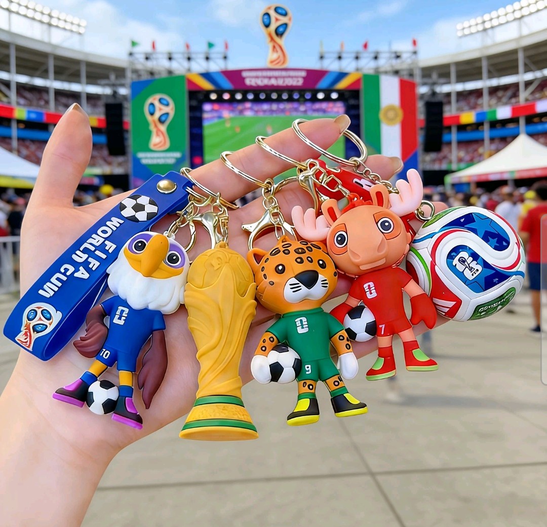 FIFA World Cup 2026 mascot keychain features a cartoon jaguar, commonly identified as Zayu, the mascot representing Mexico.