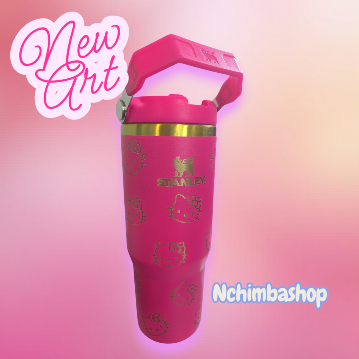 Hello kitty kawaii style laser engraved tumbler cup water 30oz with handle easy carrier.