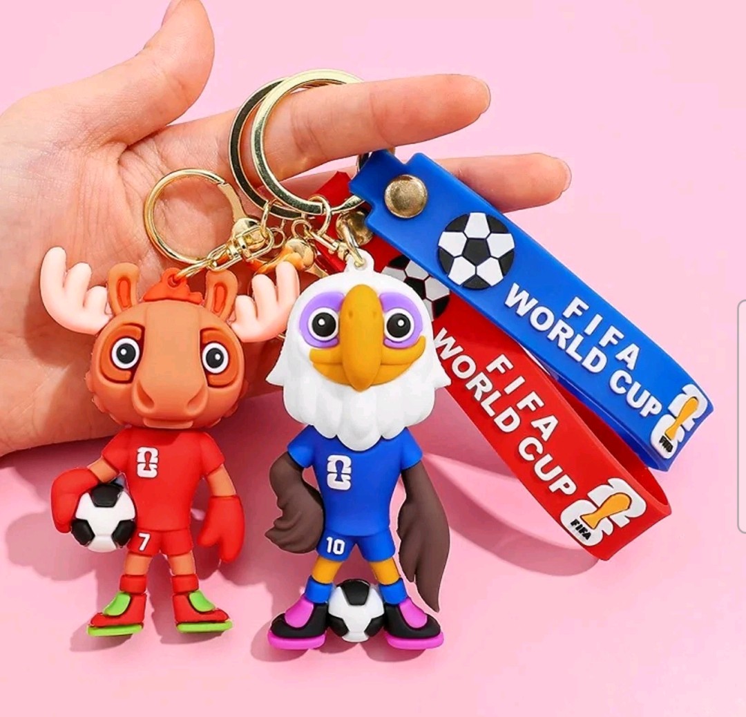 FIFA World Cup 2026 mascot keychain features a cartoon jaguar, commonly identified as Zayu, the mascot representing Mexico.