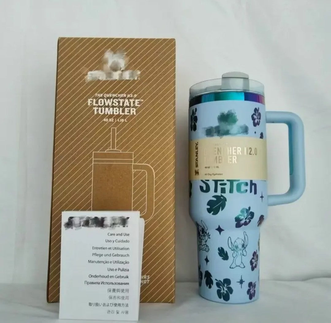 Stitch Tumbler -40oz Custom laser engraved Cup, Double-Wall, Leakproof Lid, Summer Water Bottle, Cute Gift.