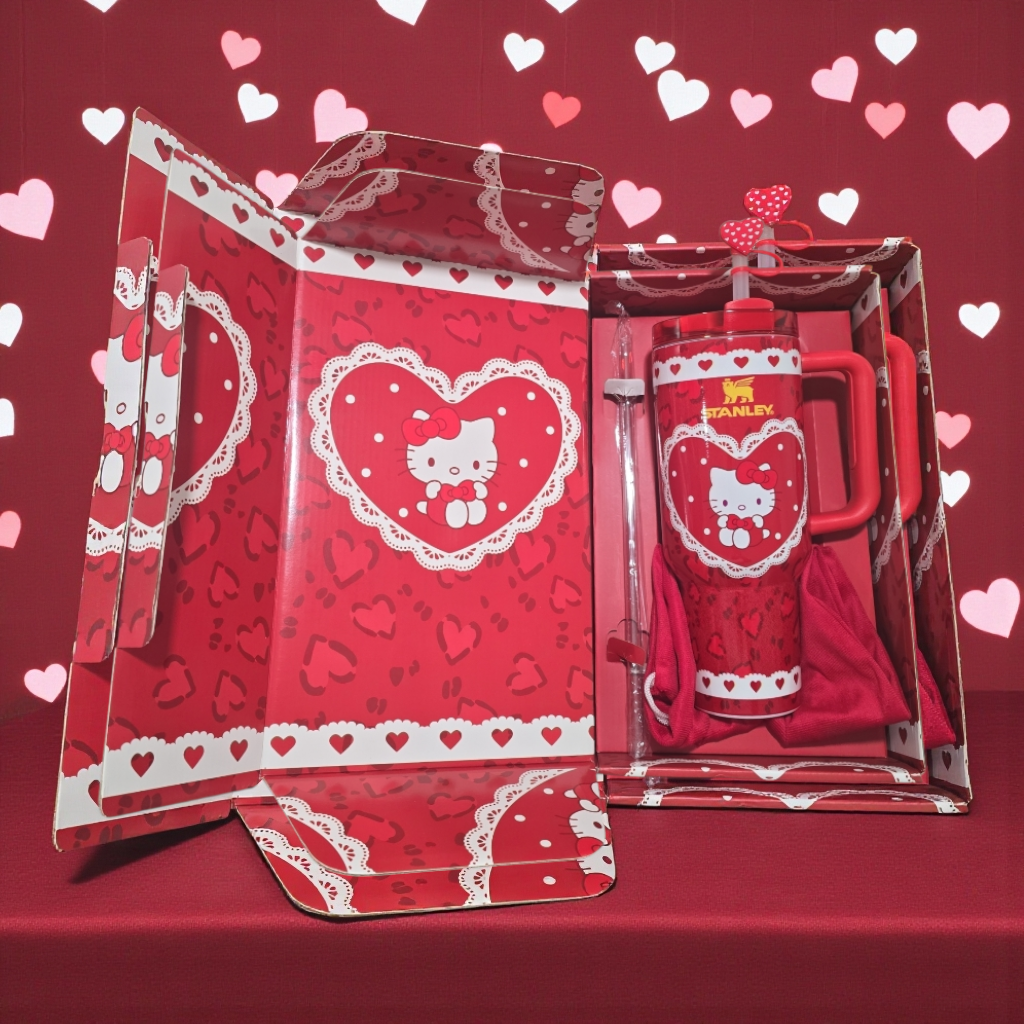 Valentine's kitty tumbler edition cup 40oz quencher with decals decoration with straw, straw topper, elegant box and bag