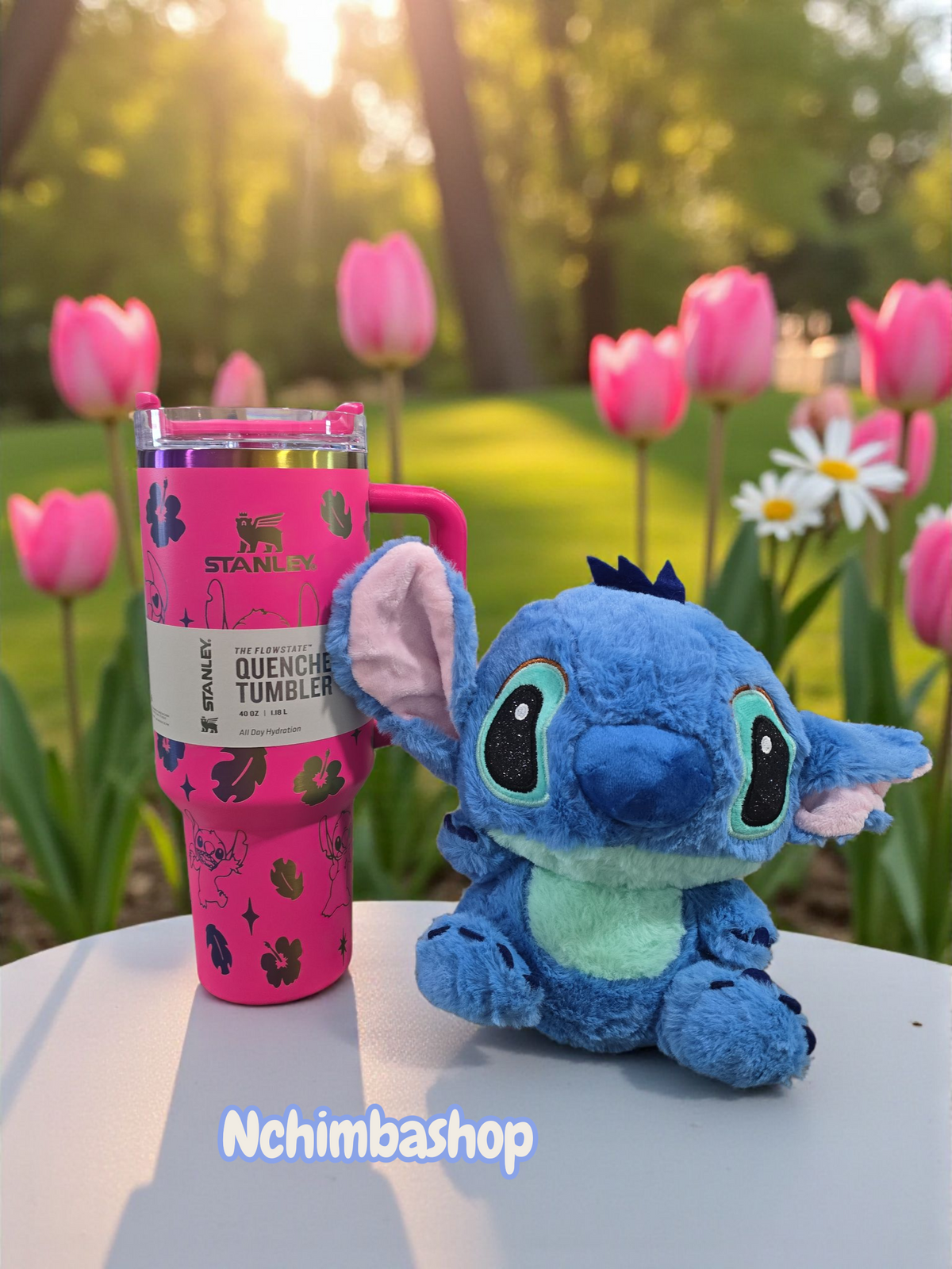 Stitch laser engraved tumbler 40oz cup with stitch stuffed basket free stitch straw topper