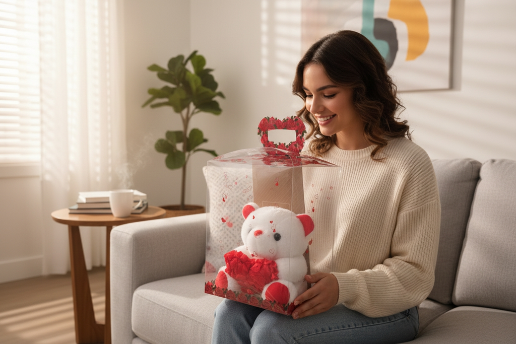 Valentine's basket red stanley and plushie build voice all together