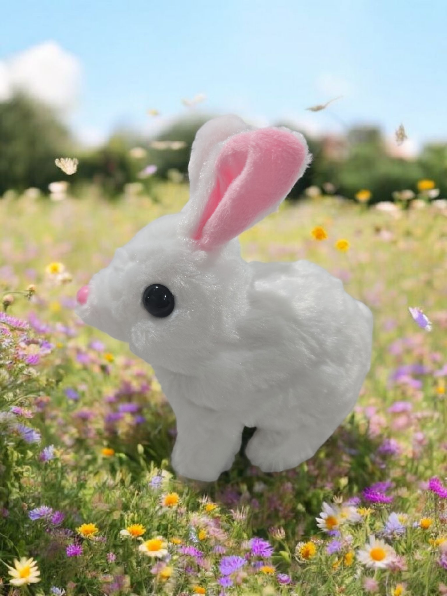 Easter plush rabbit electronic walker simulate a real pet, cute for kids, fun, gift operated with battery.