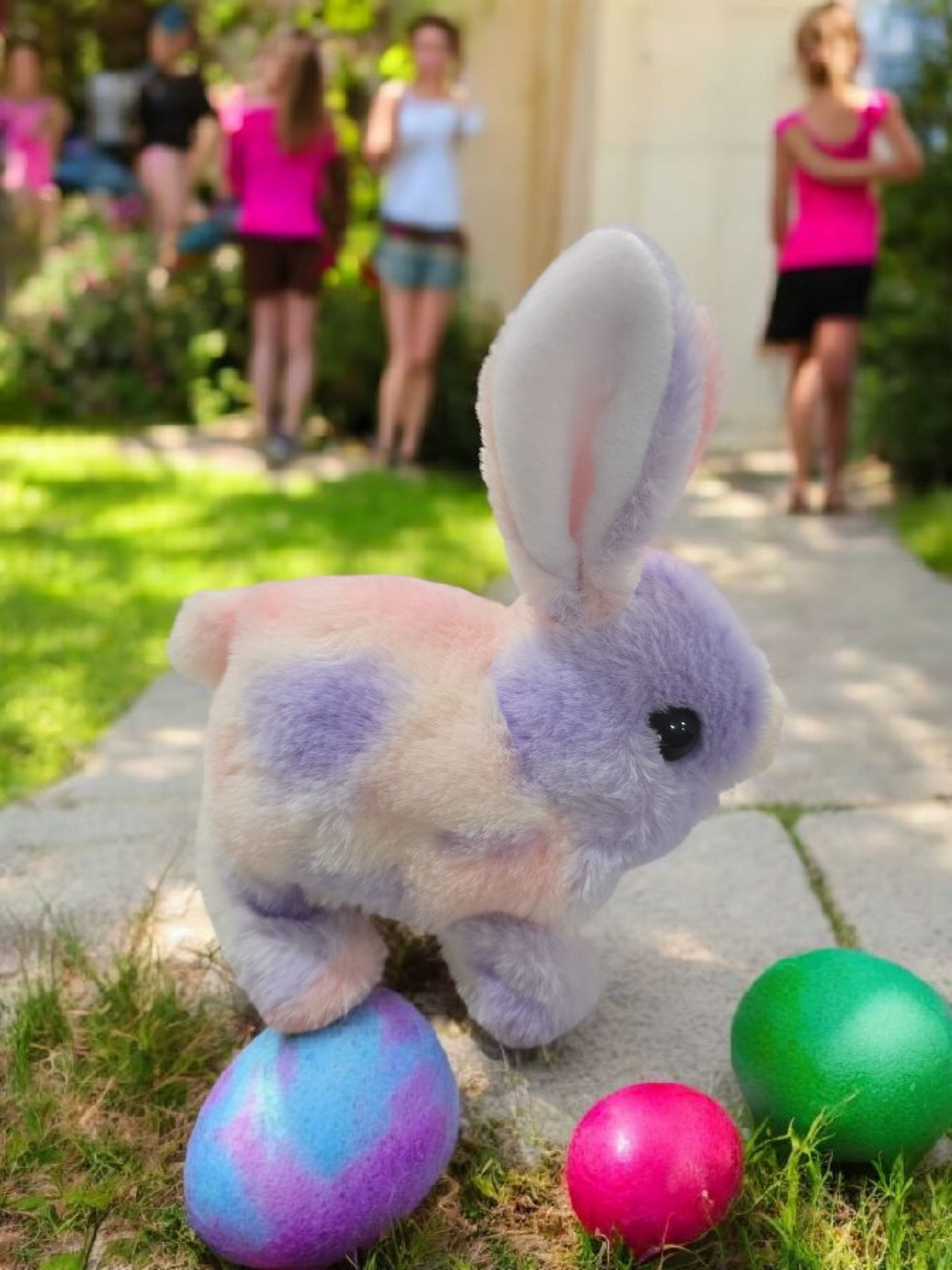 Easter plush rabbit electronic walker simulate a real pet, cute for kids, fun, gift operated with battery.