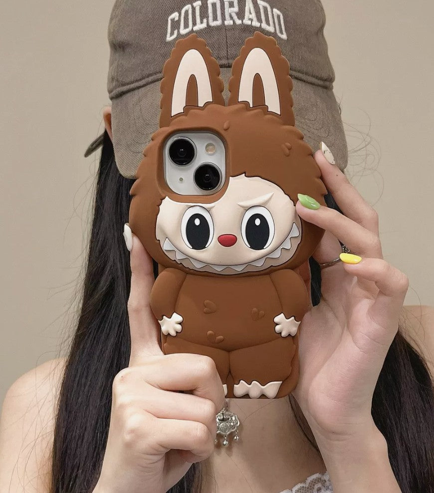 For iPhone 11 12 13 14 15 Pro Max Cartoon 3D Labubu Rubber Soft Phone Case Cover