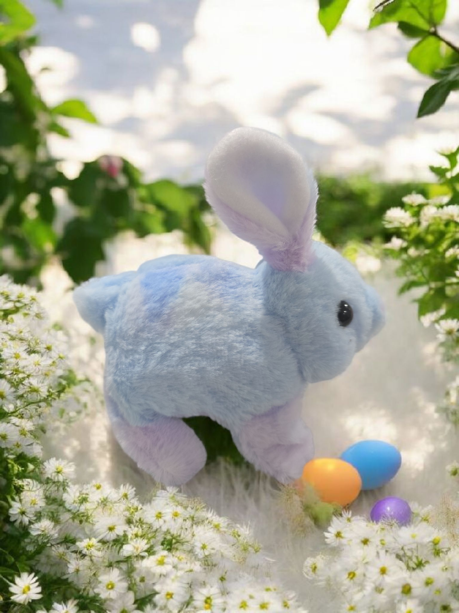 Easter plush rabbit electronic walker simulate a real pet, cute for kids, fun, gift operated with battery.