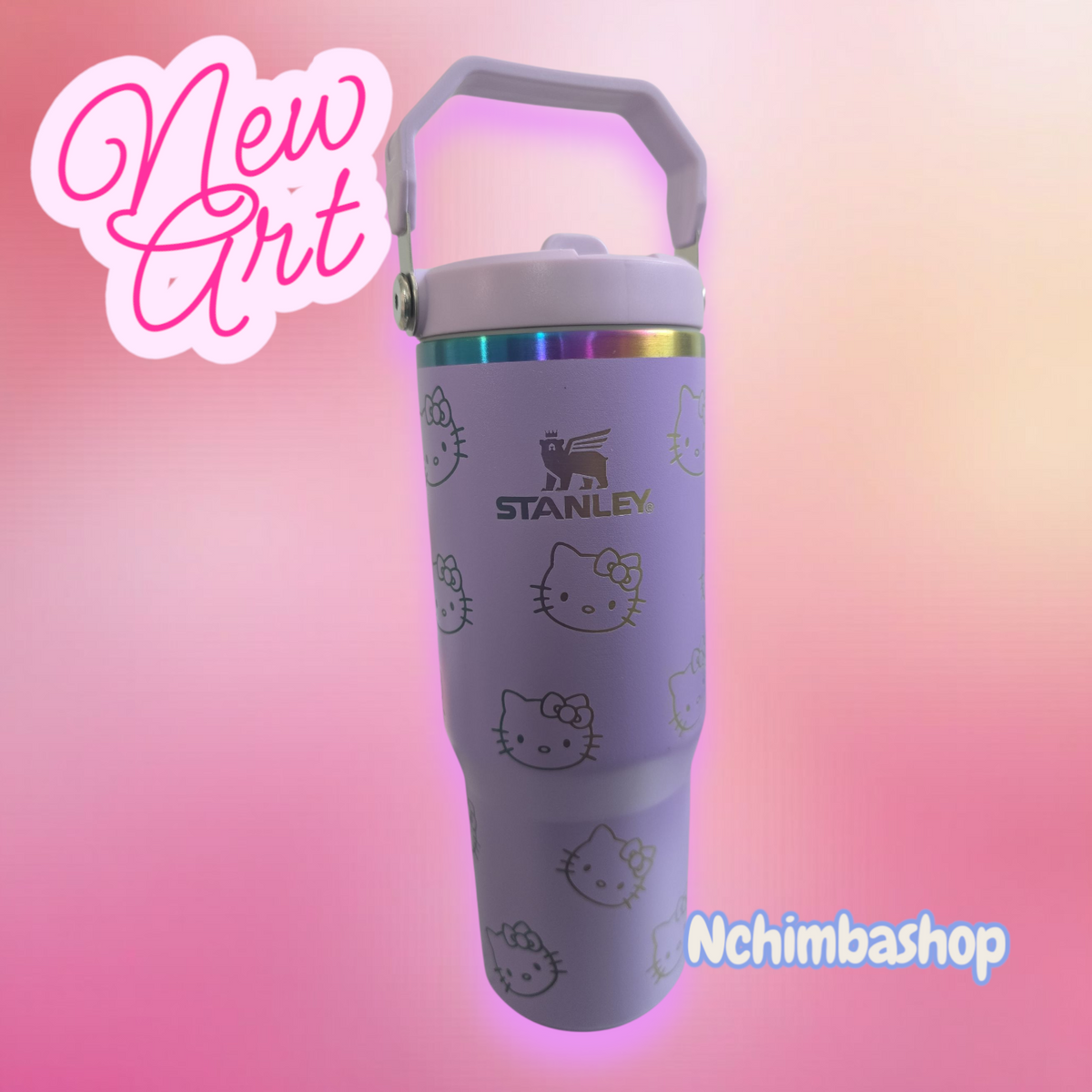 Hello kitty kawaii style laser engraved tumbler cup water 30oz with handle easy carrier.