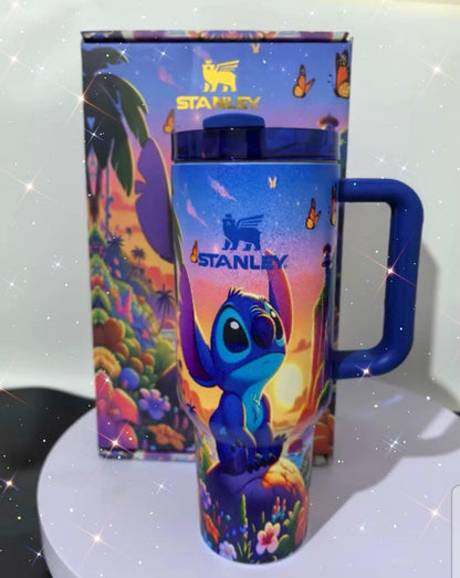 Stitch & Lilo Stanley Tumbler -40oz Custom Cup, Double-Wall, Leakproof Lid, Summer Water Bottle, Cute Gift. Quencher 40oz free stitch straw topper included elegant box.