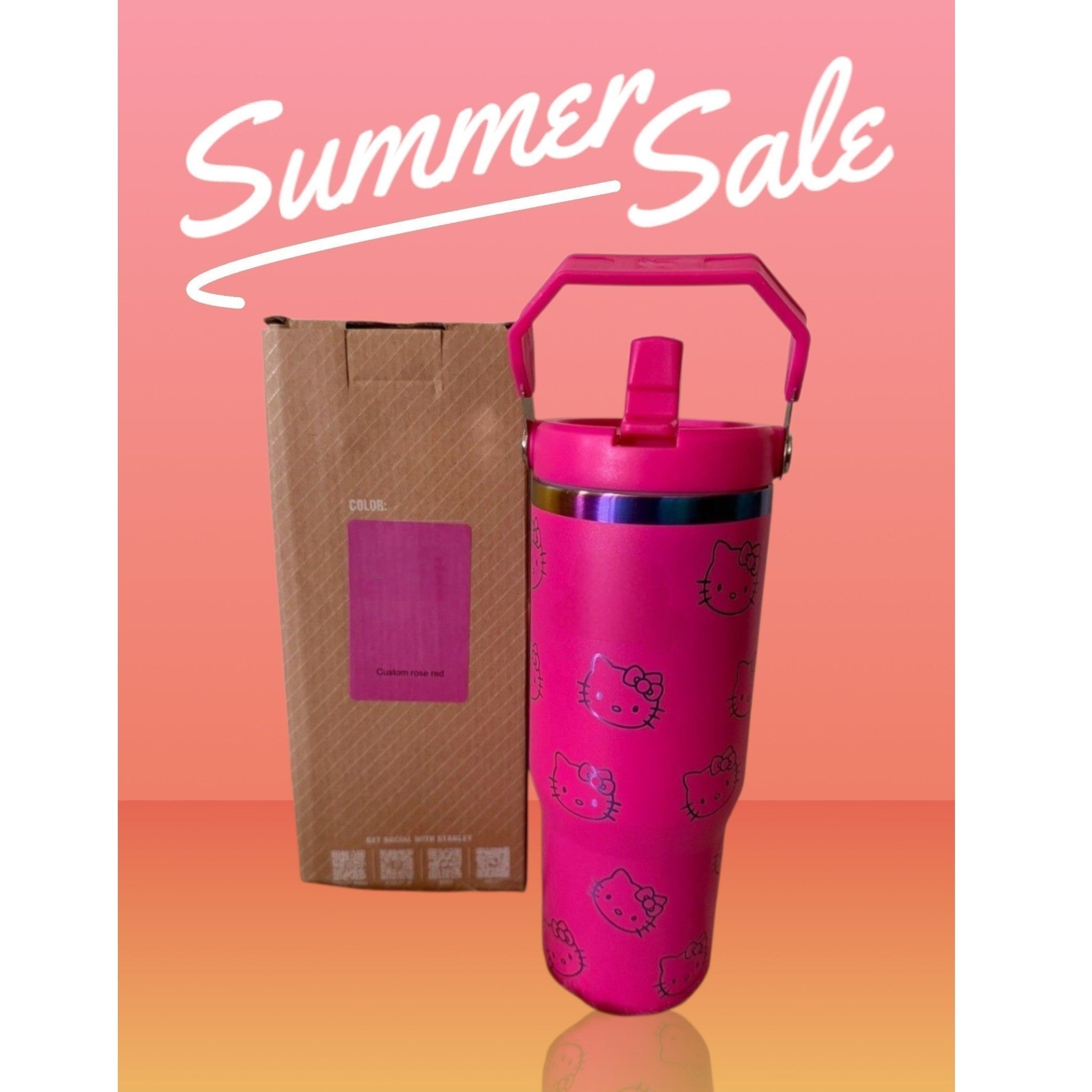 Hello kitty kawaii style laser engraved tumbler cup water 30oz with handle easy carrier.