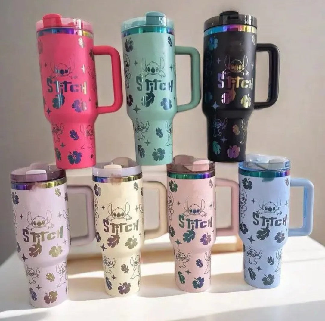Stitch Tumbler -40oz Custom laser engraved Cup, Double-Wall, Leakproof Lid, Summer Water Bottle, Cute Gift.