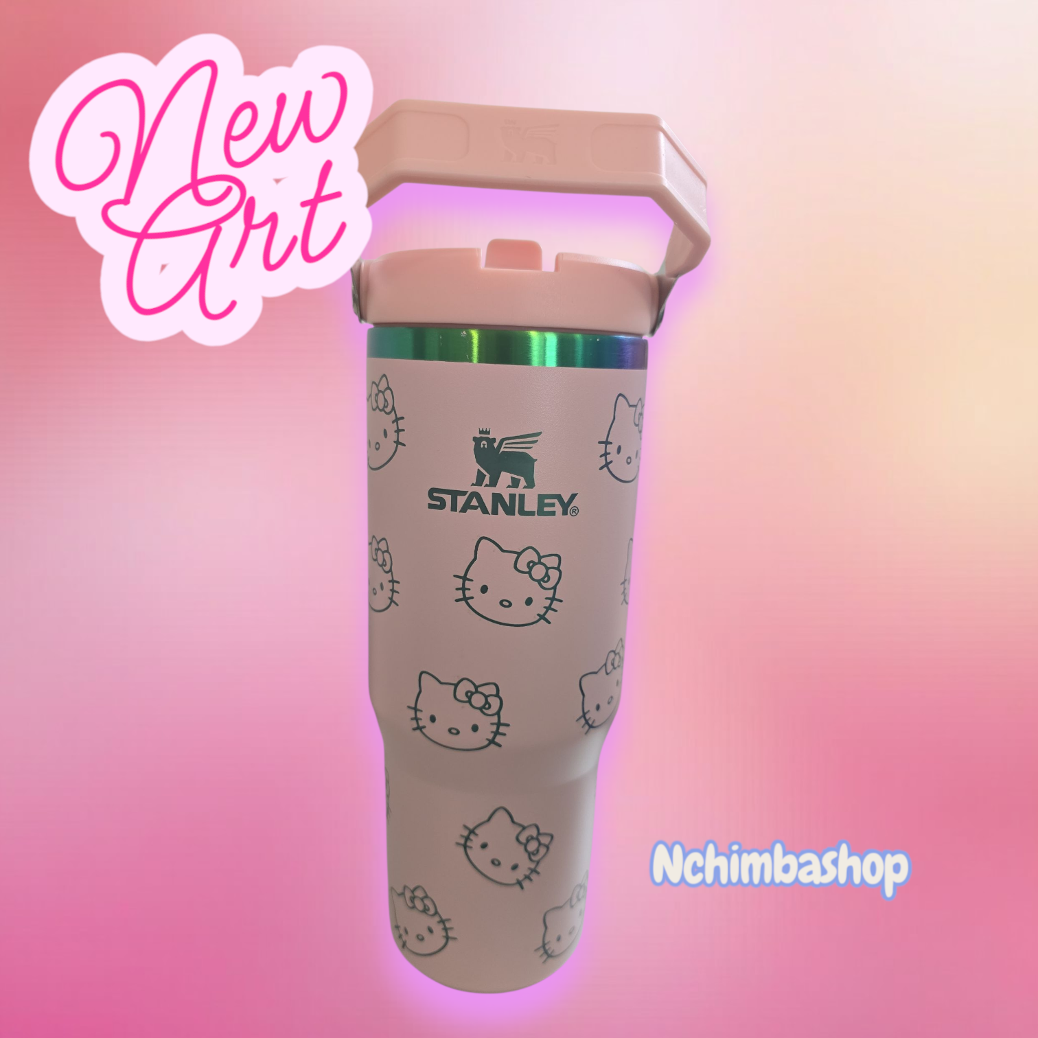 Hello kitty kawaii style laser engraved tumbler cup water 30oz with handle easy carrier.