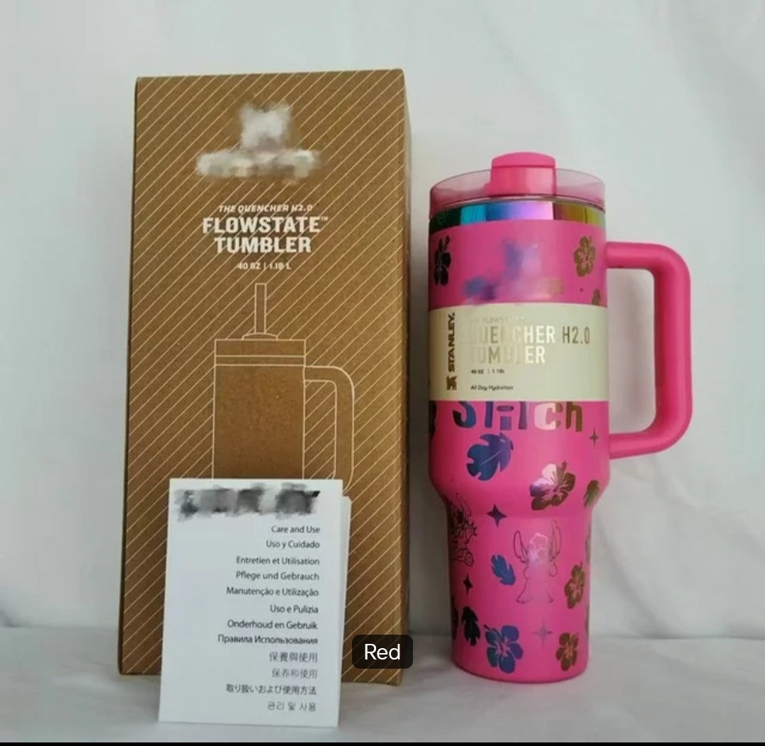 Stitch Tumbler -40oz Custom laser engraved Cup, Double-Wall, Leakproof Lid, Summer Water Bottle, Cute Gift.