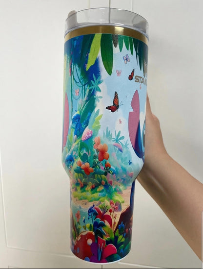 Stitch & Lilo Stanley Tumbler -40oz Custom Cup, Double-Wall, Leakproof Lid, Summer Water Bottle, Cute Gift. Quencher 40oz free stitch straw topper included elegant box.