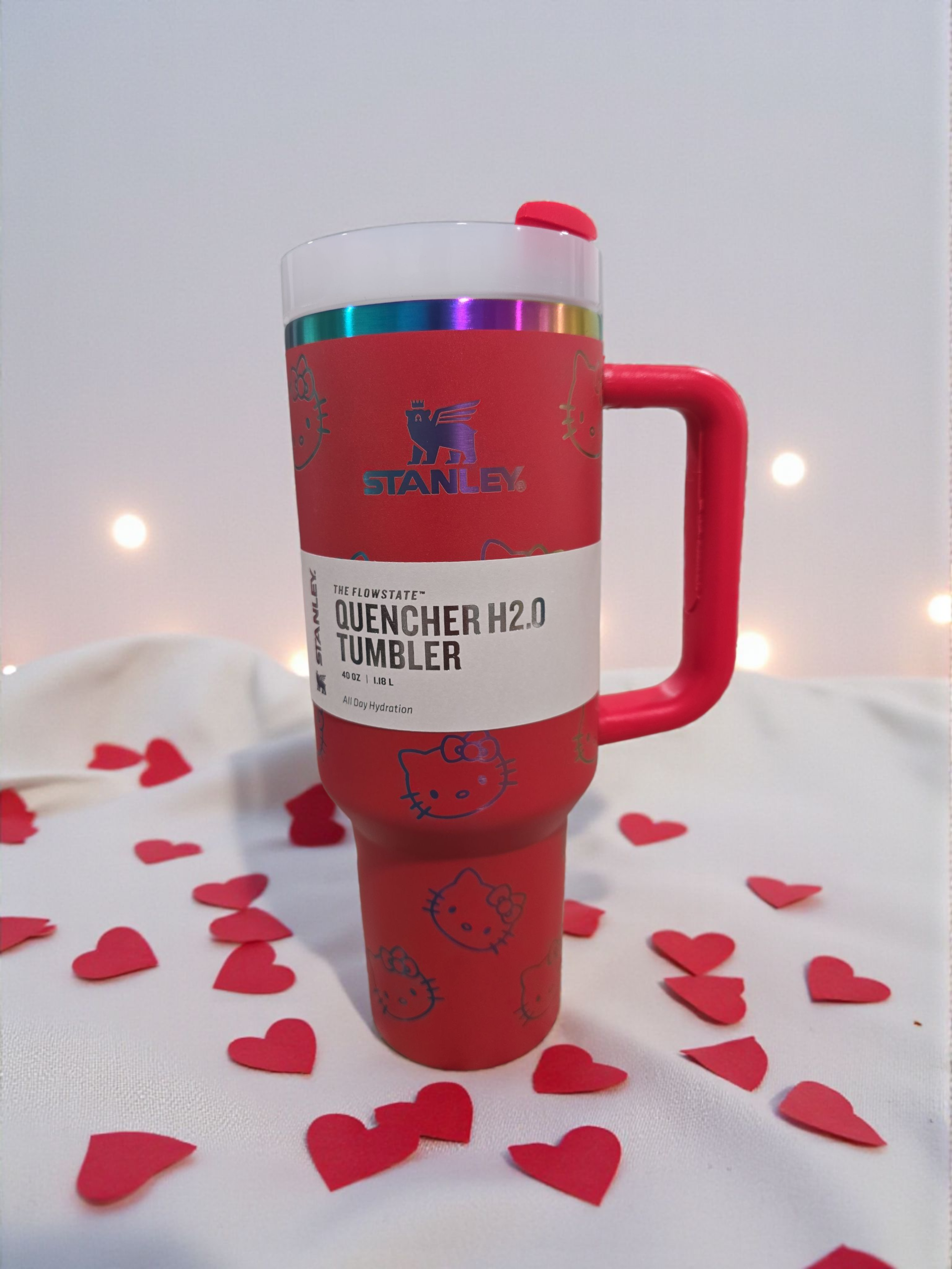 kitty tumber cup 40oz quencher with decals and laser engraved decoration with straw