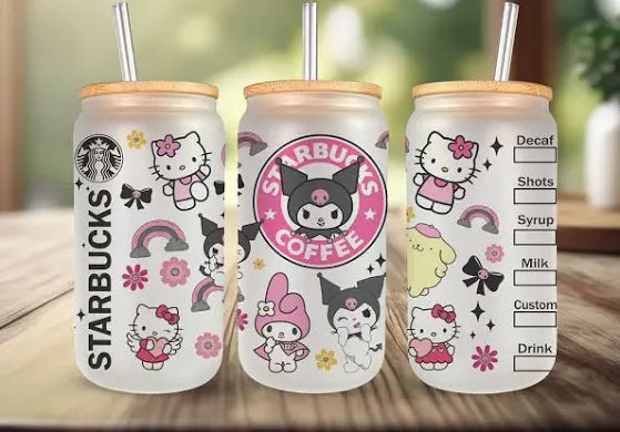 3D UV DTF Transfer Cup Wrap Sticker DIY 16 Oz Glass Coffee Kuromi kitty